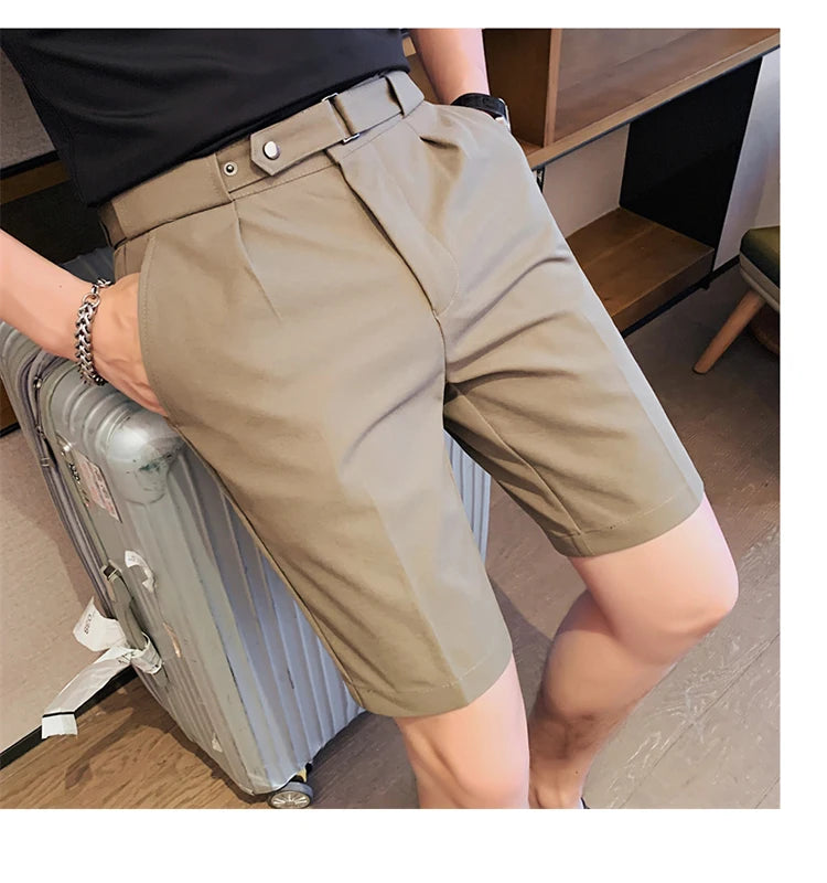 Shorts de terno estilo britânico de verão em 4 cores 2023, masculino, Nápoles, casual, slim fit, calça curta, fashion, slim fit, cor sólida