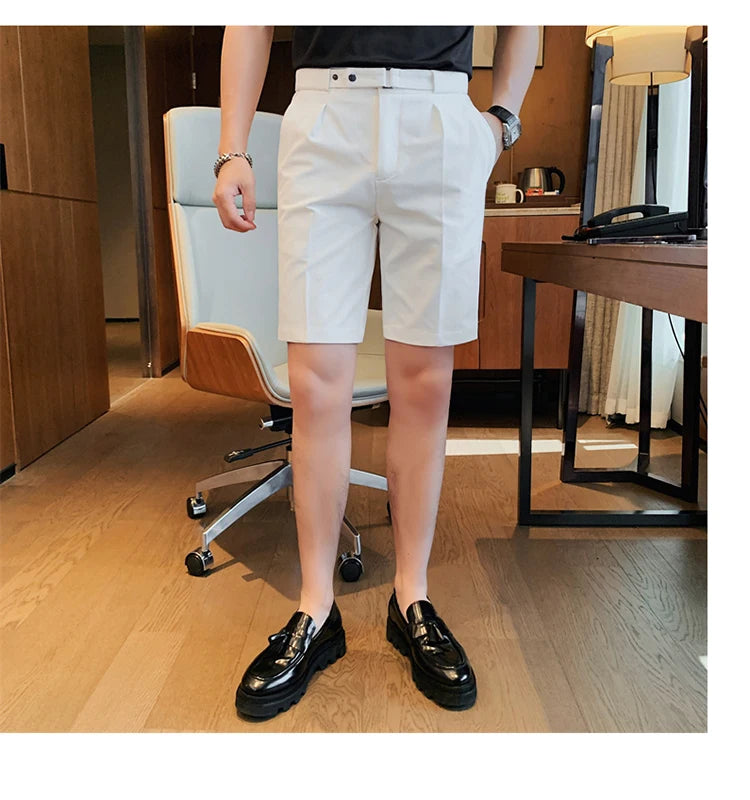 Shorts de terno estilo britânico de verão em 4 cores 2023, masculino, Nápoles, casual, slim fit, calça curta, fashion, slim fit, cor sólida