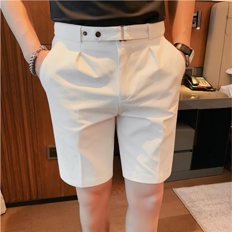 Shorts de terno estilo britânico de verão em 4 cores 2023, masculino, Nápoles, casual, slim fit, calça curta, fashion, slim fit, cor sólida
