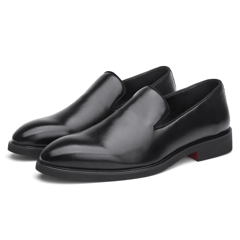 Zapatos formales de cuero sin cordones para hombre, mocasines casuales, zapatos de boda negros, elegantes zapatos Oxford de punta puntiaguda para oficina