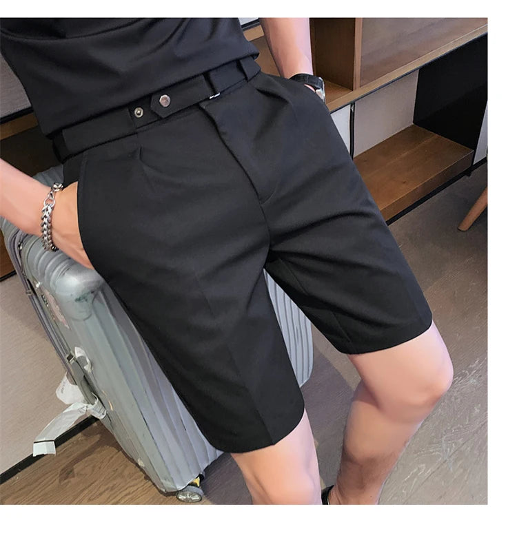 Shorts de terno estilo britânico de verão em 4 cores 2023, masculino, Nápoles, casual, slim fit, calça curta, fashion, slim fit, cor sólida