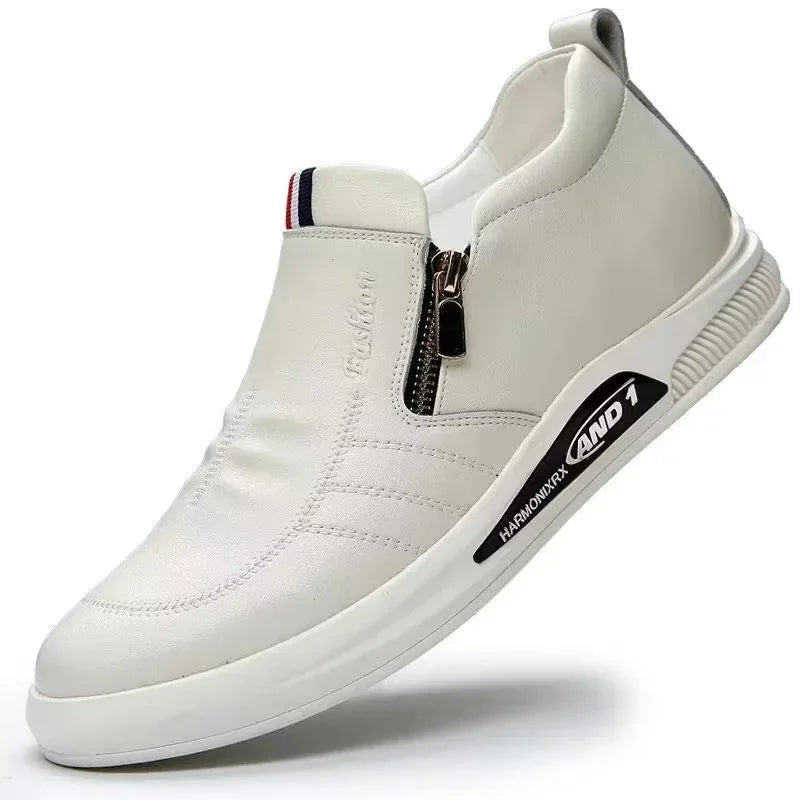 Zapatos casuales de piel sintética para hombre, mocasines de marca de moda, zapatillas de negocios con cremallera, mocasines cómodos, zapatillas deportivas para hombre