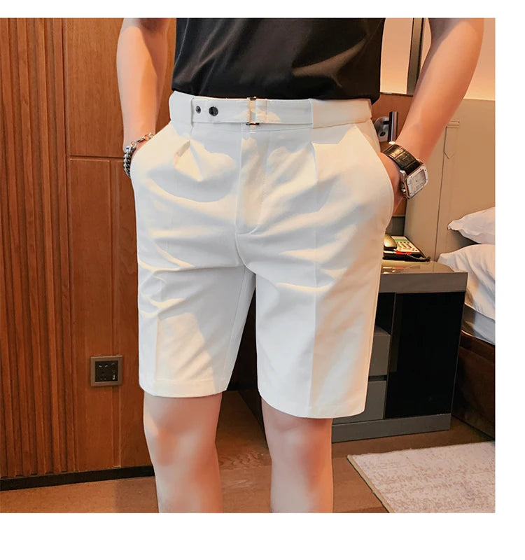 Shorts de terno estilo britânico de verão em 4 cores 2023, masculino, Nápoles, casual, slim fit, calça curta, fashion, slim fit, cor sólida