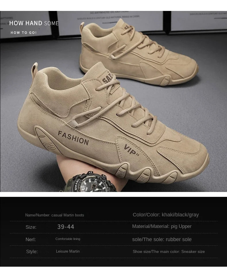 Botines para hombre, primavera 2024, zapatillas informales para hombre, antideslizantes, color caqui, zapatos de trabajo para hombre, botas cortas, mocasines con cordones, zapatillas para hombre