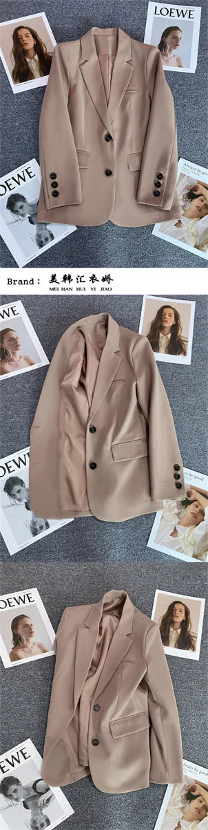 Jaqueta feminina nova na moda coreana, terno pequeno, blusa marrom, casaco, roupas soltas, retas, temperamento fino, blazer para mulheres chique