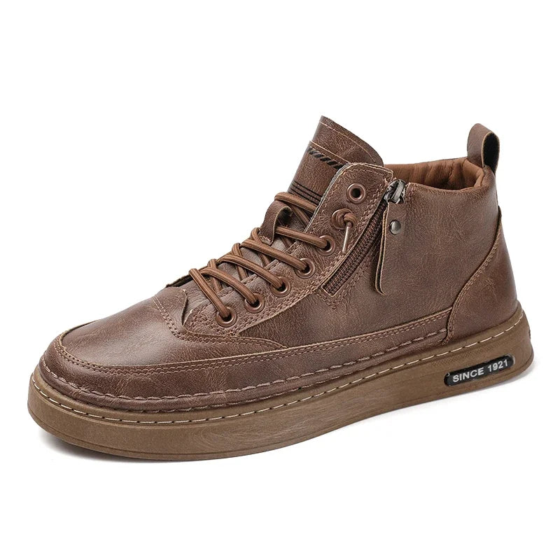 Botas masculinas de inverno, sapatos de couro de cano alto da moda, sapatos de algodão, botas de cano curto da moda, sapatos casuais para negócios e atividades ao ar livre, tênis masculinos novos