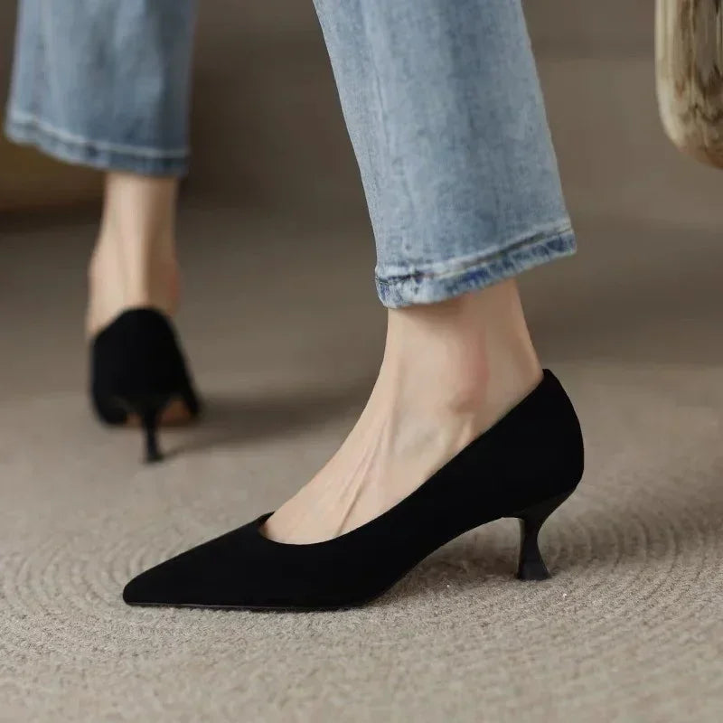 Zapatos de tacón alto de lujo para mujer, sandalias de tacón medio de aguja, para fiesta y oficina, elegantes, marrones, con tacón pequeño, sexis, 2019