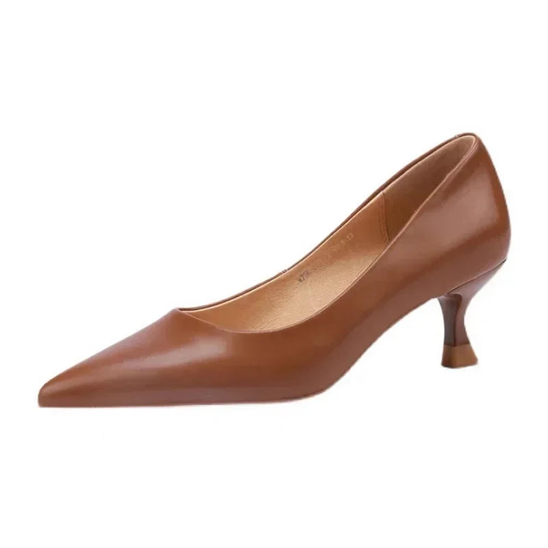 Zapatos de tacón alto de lujo para mujer, sandalias de tacón medio de aguja, para fiesta y oficina, elegantes, marrones, con tacón pequeño, sexis, 2019