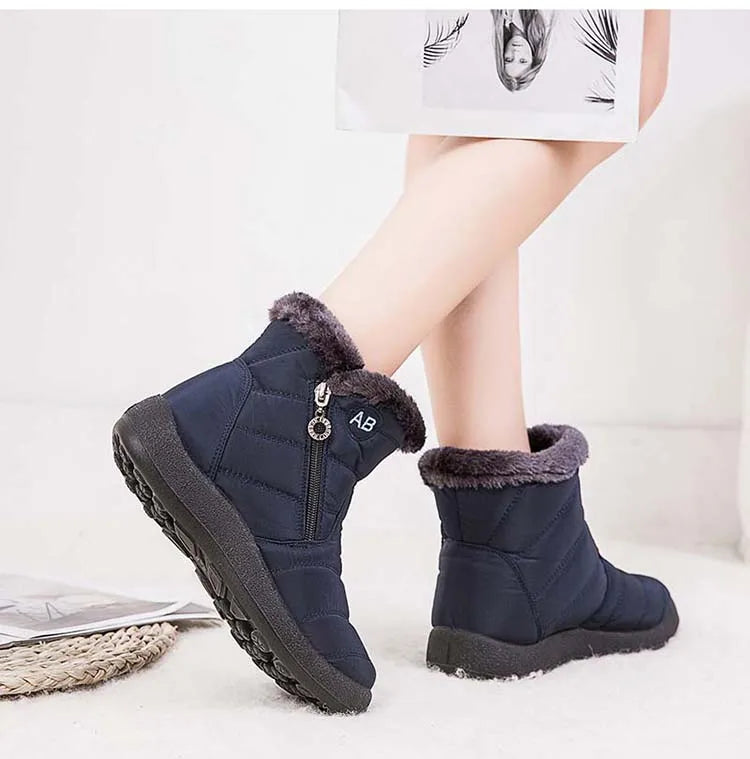 Botas de nieve para mujer, botas cómodas para mujer, zapatos impermeables para mujer, zapatos con cremallera, botas de invierno de piel suave para mujer, botas para mujer