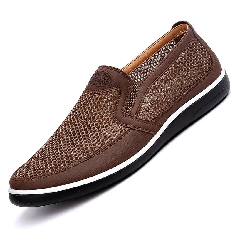 New Summer Breathable Mesh Men Shoes Lightweight Flat Casual Fashion Designer Men Loafers Beige