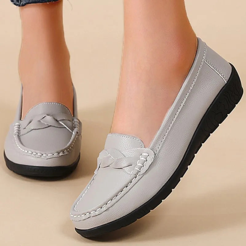 Zapatos planos de moda para mujer, mocasines transpirables para mujer, mocasines de piel auténtica para caminar, calzado para mujer