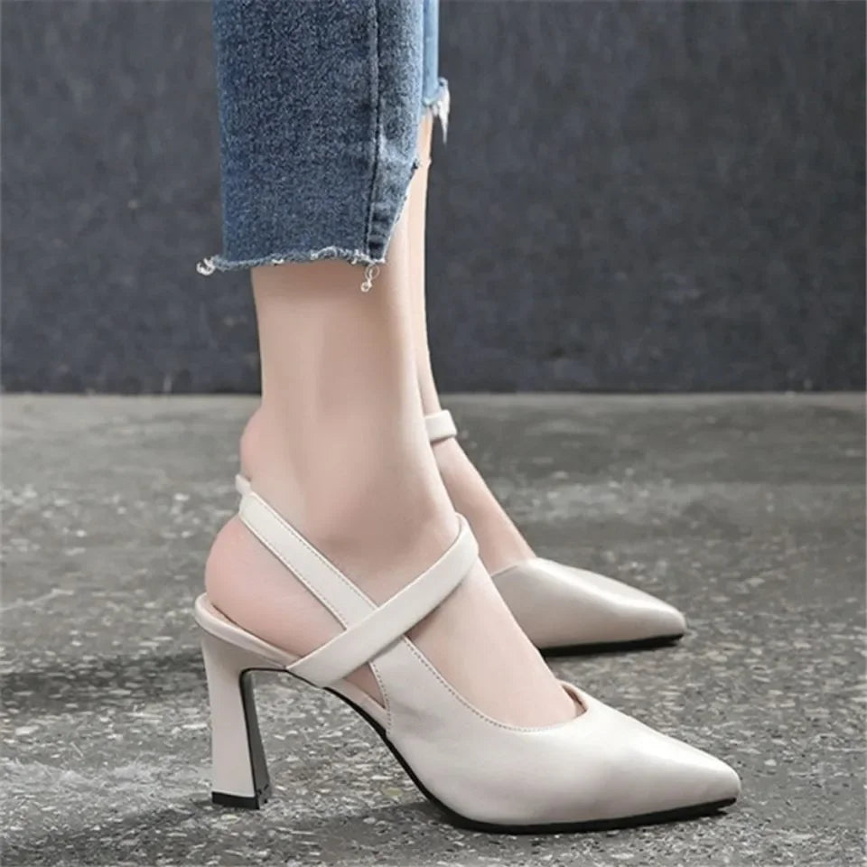 Zapatos de tacón alto para mujer, ligeros, amarillos, punta abierta, cómodos, primavera-verano, elegantes sandalias negras para casa y playa E1105