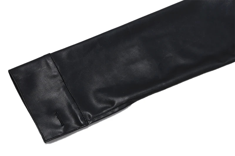 Xeemilo Jaqueta curta de couro sintético outono Y2K Gola virada para baixo Moda Botton Decoração Casaco de PU 2022 Casacos casuais de rua grunge