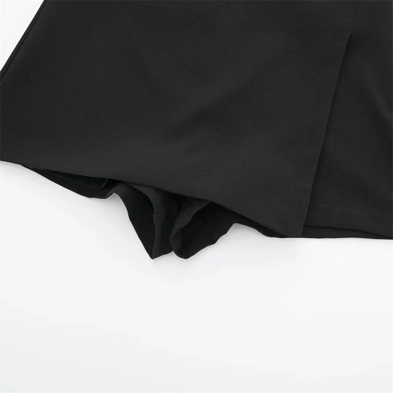 TRAF 2024 Falda pantalón asimétrica para mujer, minifalda negra de cintura alta, pantalones cortos informales tipo bermudas para mujer, faldas cortas de verano para mujer