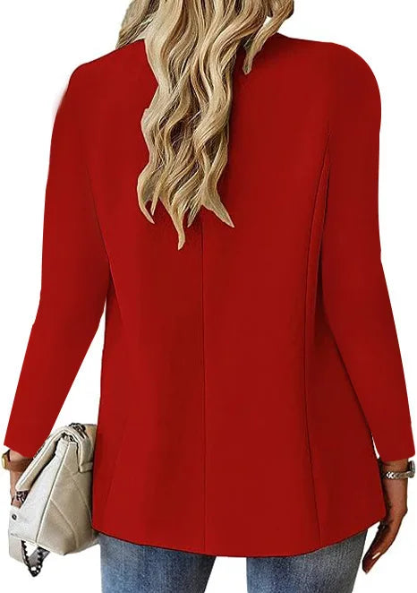 Blazer casual feminino da moda 2024 primavera outono novo cor sólida gola virada para baixo manga comprida casaco elegante para escritório