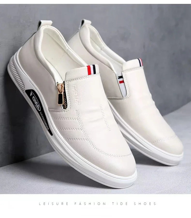 Zapatos casuales de piel sintética para hombre, mocasines de marca de moda, zapatillas de negocios con cremallera, mocasines cómodos, zapatillas deportivas para hombre