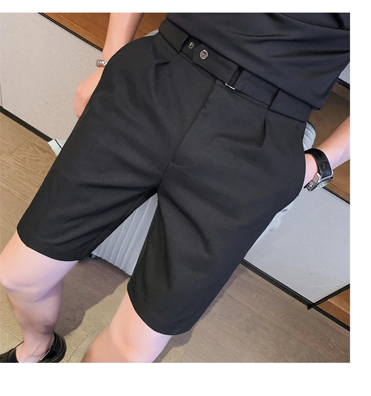 Shorts de terno estilo britânico de verão em 4 cores 2023, masculino, Nápoles, casual, slim fit, calça curta, fashion, slim fit, cor sólida