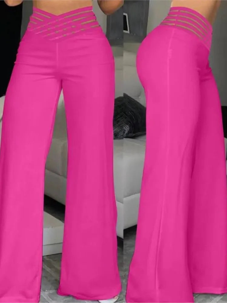 Calças femininas elegantes de cintura alta e pernas largas, primavera/outono, moda feminina, soltas, compridas, casuais, para escritório, sólidas, roupas femininas, novas calças