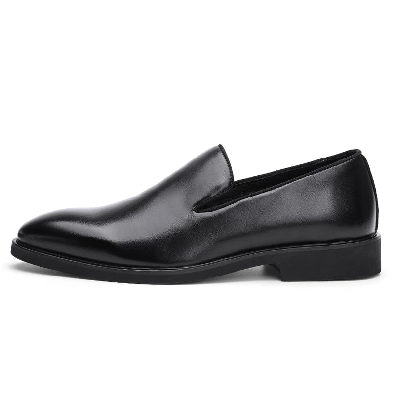 Zapatos formales de cuero sin cordones para hombre, mocasines casuales, zapatos de boda negros, elegantes zapatos Oxford de punta puntiaguda para oficina