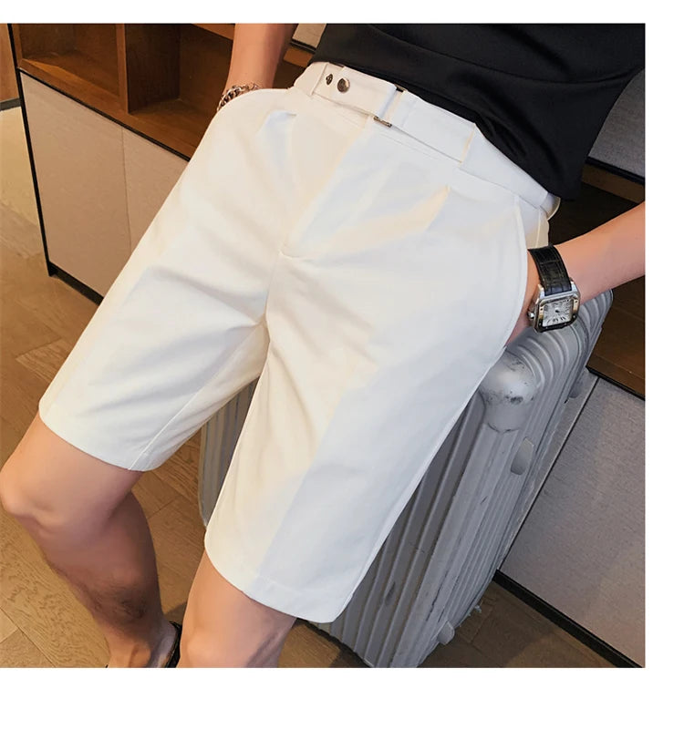 Shorts de terno estilo britânico de verão em 4 cores 2023, masculino, Nápoles, casual, slim fit, calça curta, fashion, slim fit, cor sólida