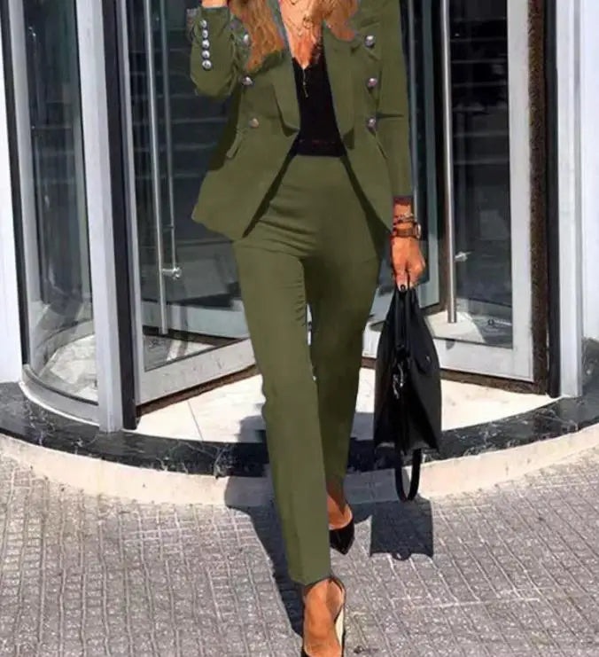 Conjunto casual de blazers com frente aberta, calça lápis vermelha, conjunto de manga comprida, jaqueta blazer para escritório, duas peças, traje feminino para escritório