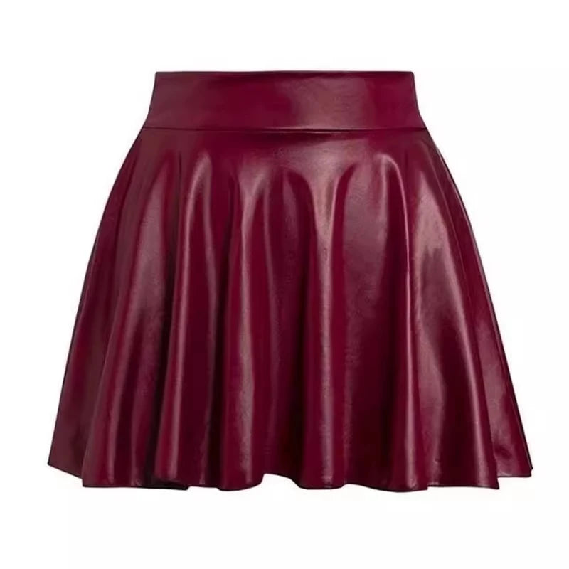 Women's Multi-Purpose Stretchy Short Mini Skirt, Faux Leather Skirt, High Waist Skater Skirt, Work, Nightclub 