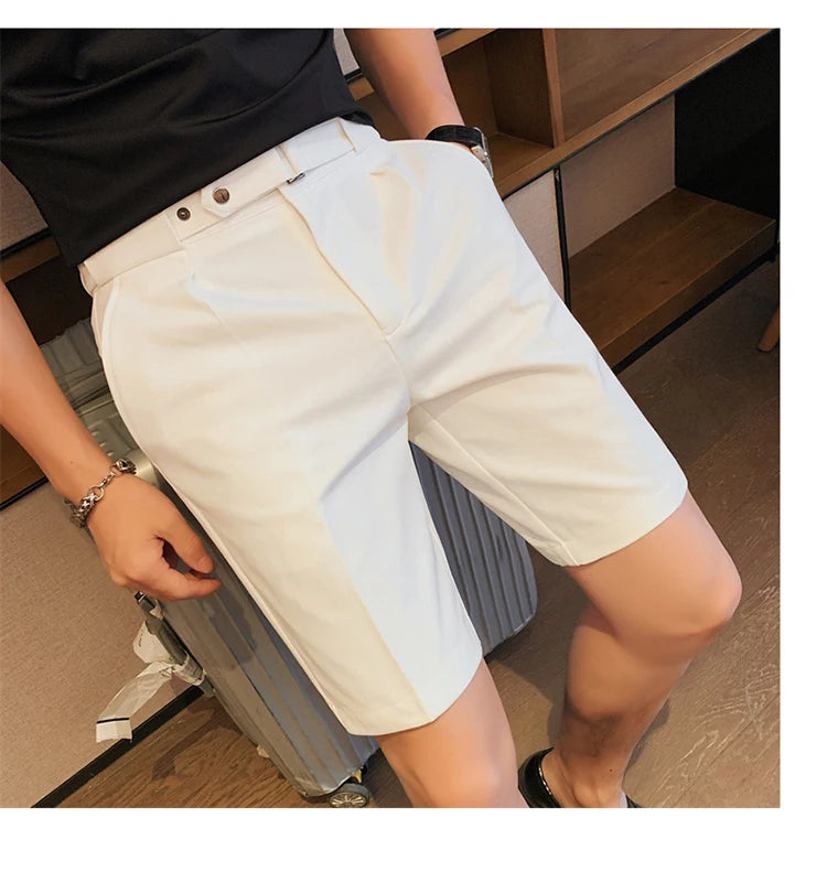 Shorts de terno estilo britânico de verão em 4 cores 2023, masculino, Nápoles, casual, slim fit, calça curta, fashion, slim fit, cor sólida