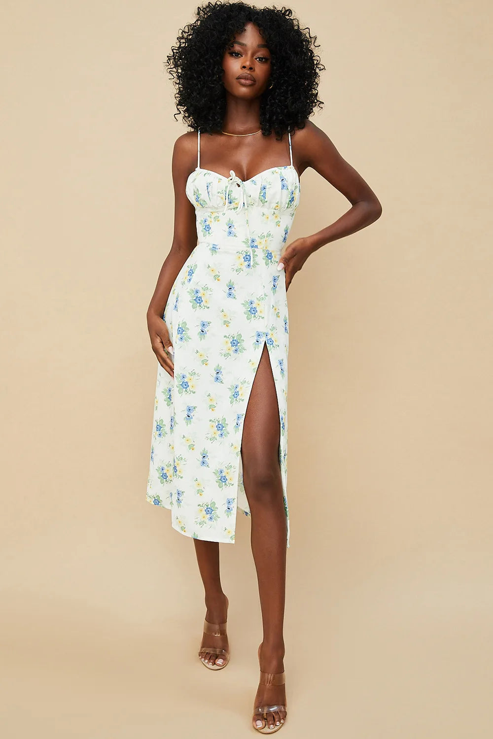 Vestido largo ajustado con estampado floral elegante para mujer, ropa de calle para vacaciones en la playa, verano 2024, artículos al por mayor para negocios.