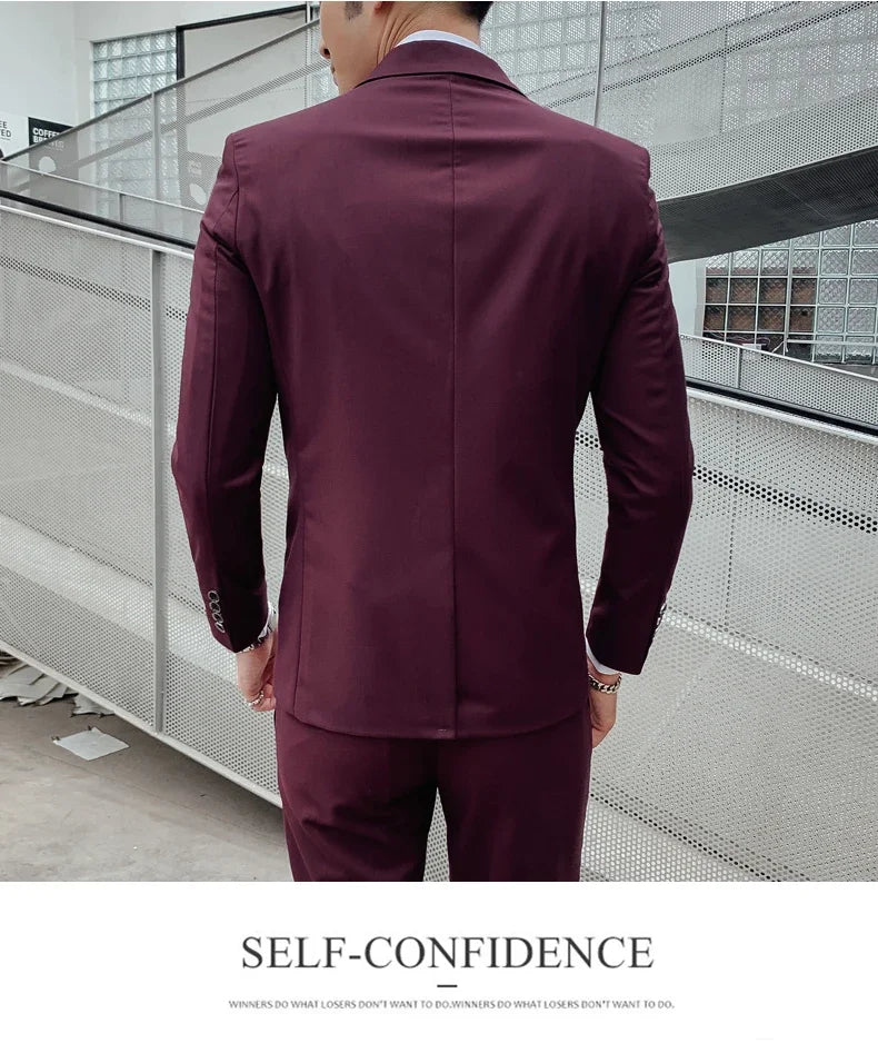 Terno (blazer + colete + calça) masculino, estilo executivo, slim, cor sólida, plus size, vestido justo, casamento, padrinho