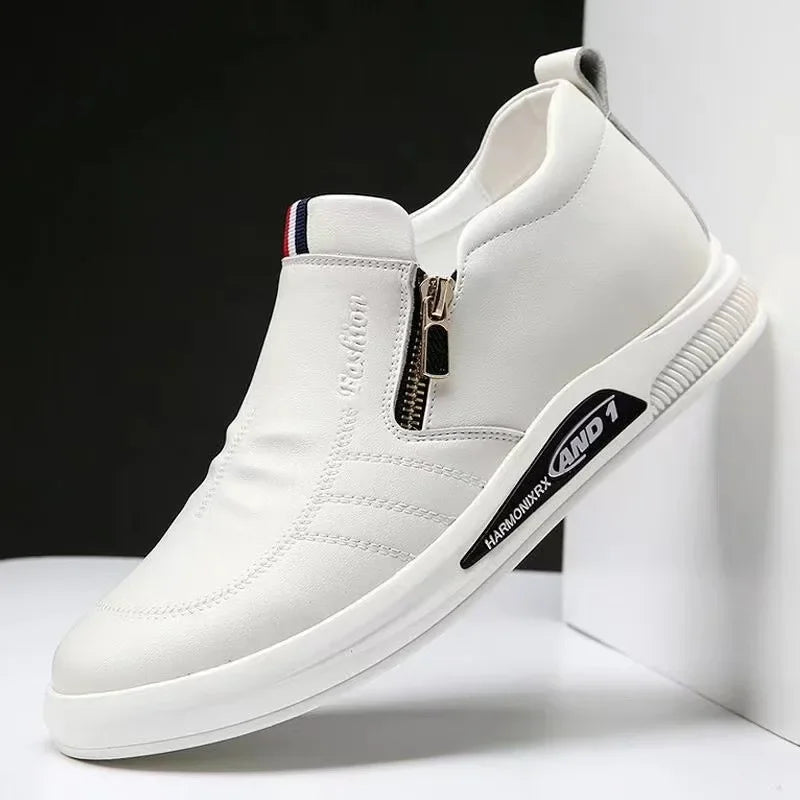 Zapatos casuales de piel sintética para hombre, mocasines de marca de moda, zapatillas de negocios con cremallera, mocasines cómodos, zapatillas deportivas para hombre
