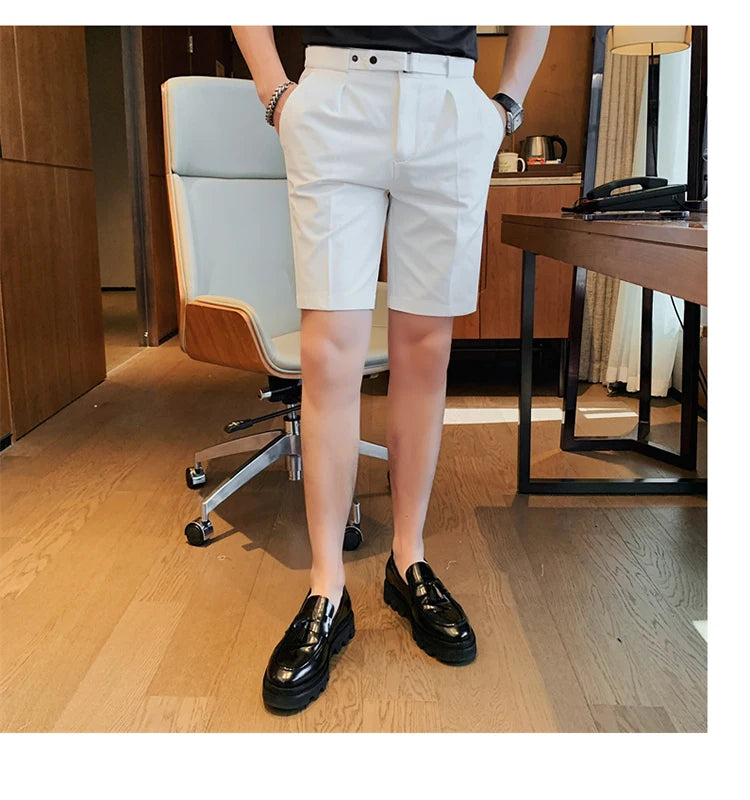 Shorts de terno estilo britânico de verão em 4 cores 2023, masculino, Nápoles, casual, slim fit, calça curta, fashion, slim fit, cor sólida