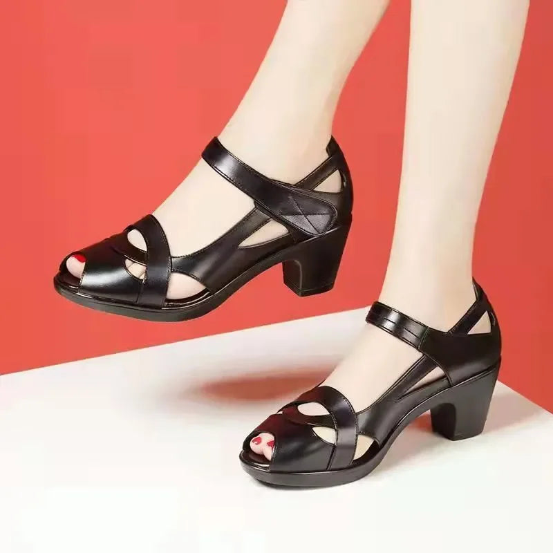 Zapatos de moda para mujer, tallas grandes, punta abierta, alta calidad, primavera, tacón cuadrado, zapatos informales de oficina CA126