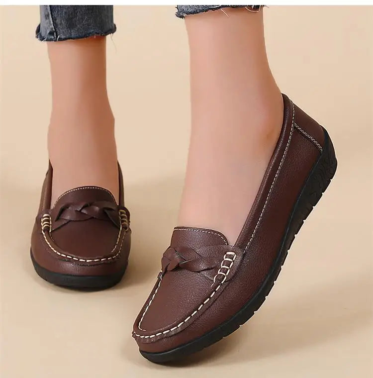 Zapatos planos de moda para mujer, mocasines transpirables para mujer, mocasines de piel auténtica para caminar, calzado para mujer