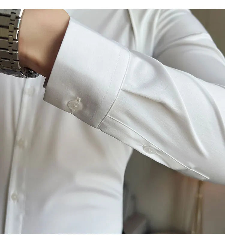 Camisa con diseño decorativo de tiras, ropa para hombre 2023, camisa coreana de manga larga, corte entallado, informal, ideal para discotecas y bailes de graduación.