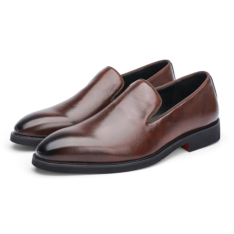 Zapatos formales de cuero sin cordones para hombre, mocasines casuales, zapatos de boda negros, elegantes zapatos Oxford de punta puntiaguda para oficina