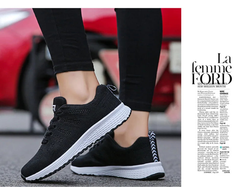 Zapatos casuales de mujer, zapatillas planas de malla transpirables a la moda para caminar, zapatillas de deporte para mujer 2021, zapatos vulcanizados para gimnasio, calzado blanco para mujer