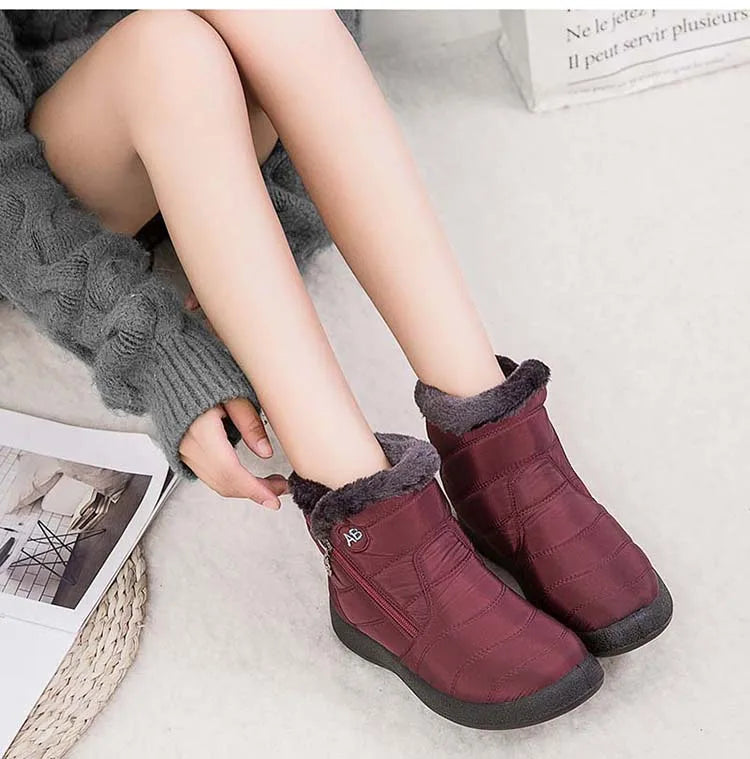 Botas de nieve para mujer, botas cómodas para mujer, zapatos impermeables para mujer, zapatos con cremallera, botas de invierno de piel suave para mujer, botas para mujer