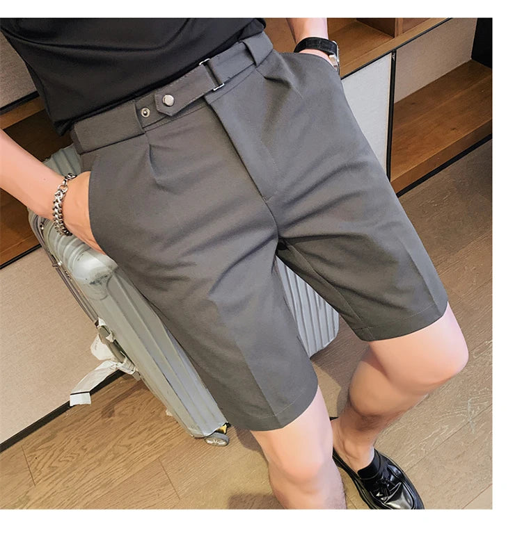 Shorts de terno estilo britânico de verão em 4 cores 2023, masculino, Nápoles, casual, slim fit, calça curta, fashion, slim fit, cor sólida