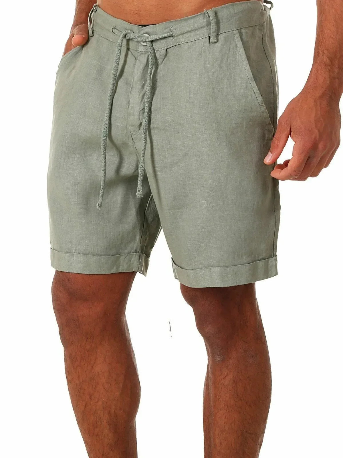 Men's Linen Casual Breathable Joggers Pants Fashion Short Trousers Street Pants Men Clothing
