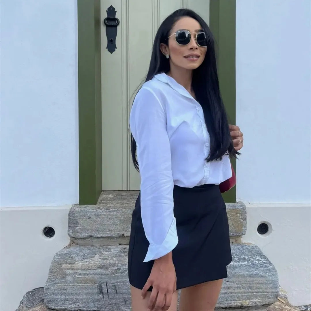 TRAF 2024 Falda pantalón asimétrica para mujer, minifalda negra de cintura alta, pantalones cortos informales tipo bermudas para mujer, faldas cortas de verano para mujer