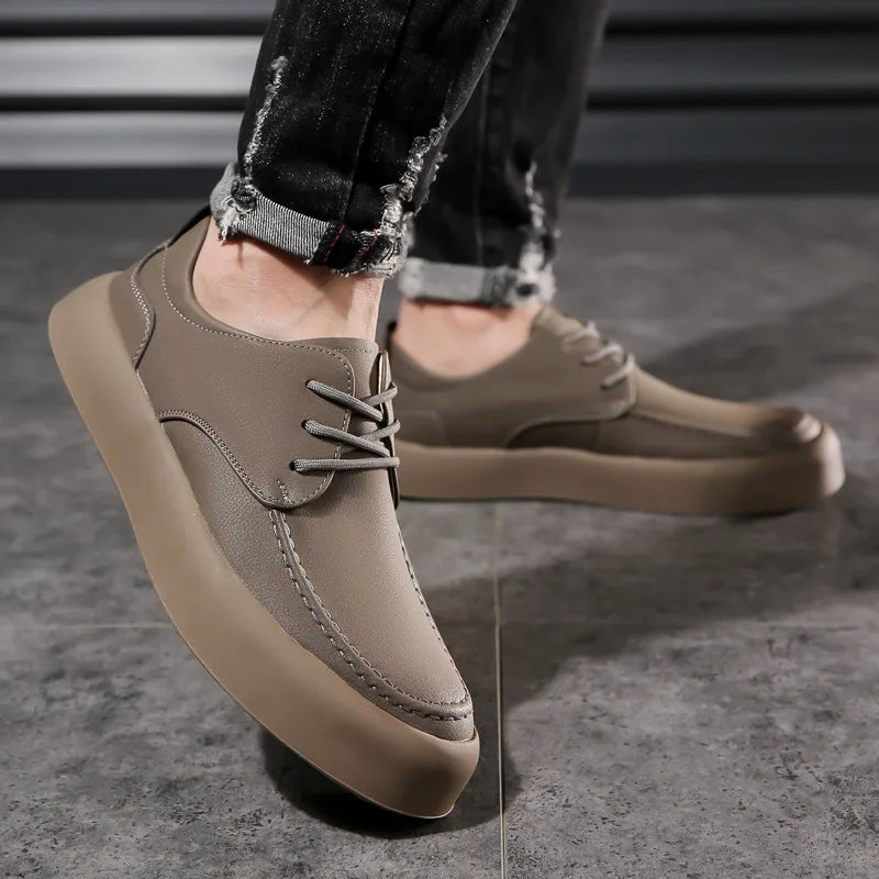 Men's retro handmade leather casual lace-up shoes, non-slip sole, classic stitching, comfortable, slip-on, spring and summer, work