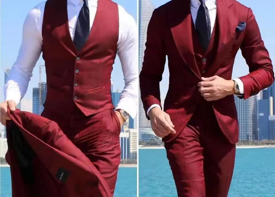 Traje de boda elegante, esmoquin de novio entallado, 3 piezas, económico, formal (chaqueta, chaleco y pantalones)