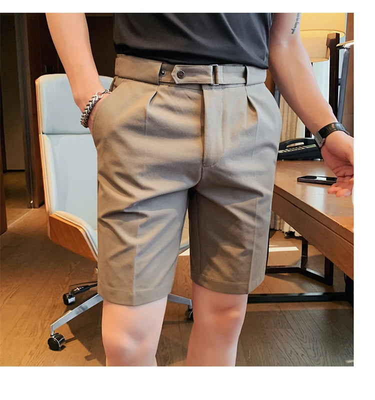 Shorts de terno estilo britânico de verão em 4 cores 2023, masculino, Nápoles, casual, slim fit, calça curta, fashion, slim fit, cor sólida
