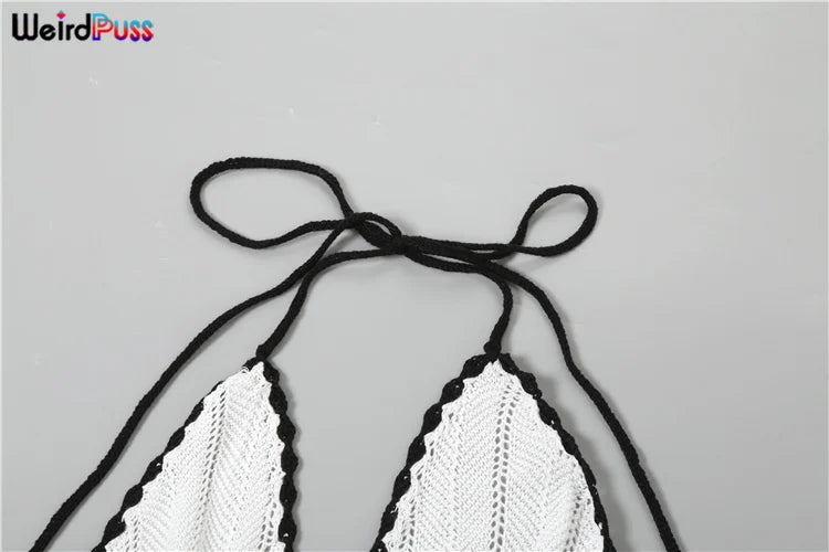 Vestido sexy y elegante con cuello halter para mujer, de verano, sin espalda, con cordones, con bloques de color, sin mangas, moderno, para discoteca, moda salvaje.