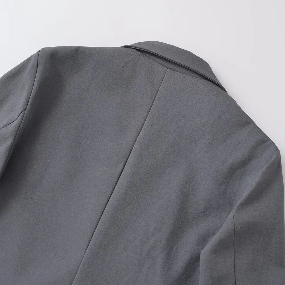 TRZA - Blazer feminino de abotoamento duplo para escritório, manga comprida, bolsos com aba, agasalho feminino, blusas chiques, moda