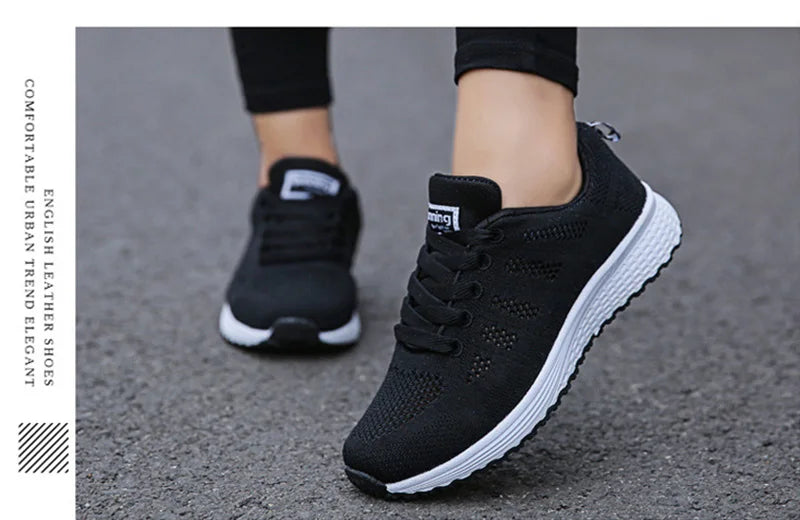 Zapatos casuales de mujer, zapatillas planas de malla transpirables a la moda para caminar, zapatillas de deporte para mujer 2021, zapatos vulcanizados para gimnasio, calzado blanco para mujer