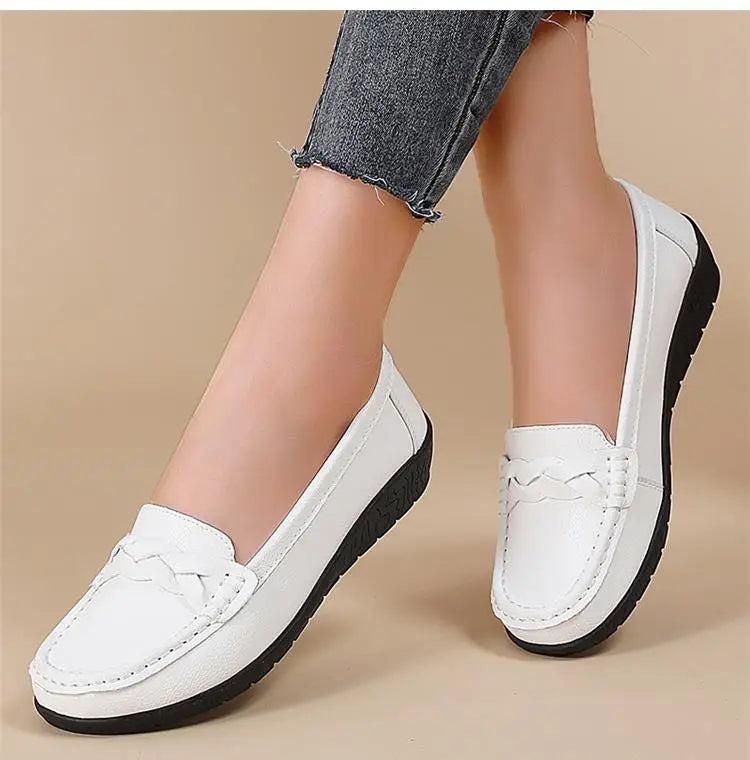Zapatos planos de moda para mujer, mocasines transpirables para mujer, mocasines de piel auténtica para caminar, calzado para mujer