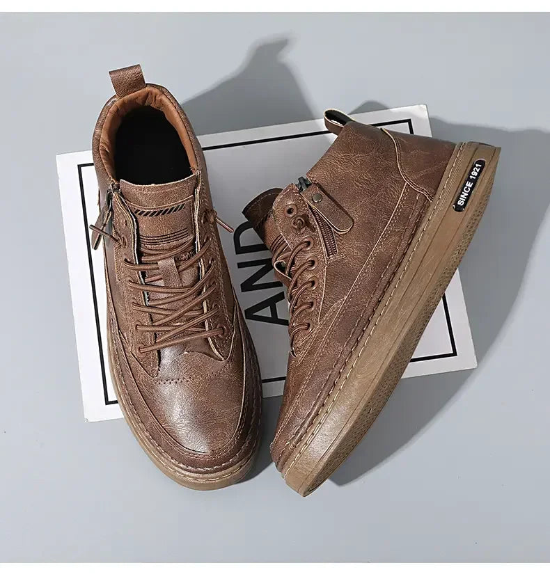Botas masculinas de inverno, sapatos de couro de cano alto da moda, sapatos de algodão, botas de cano curto da moda, sapatos casuais para negócios e atividades ao ar livre, tênis masculinos novos