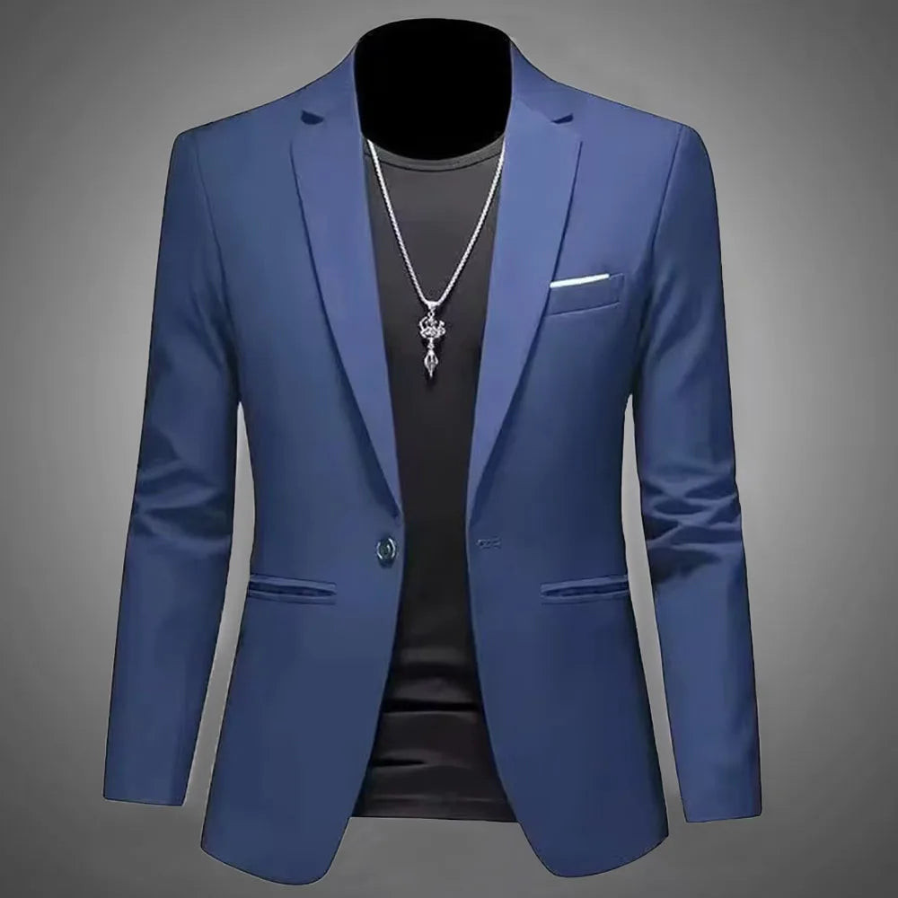 Chaqueta de traje informal de estilo boutique para hombre, de otoño, de corte entallado, sin planchado, con un solo botón, blusa formal lisa