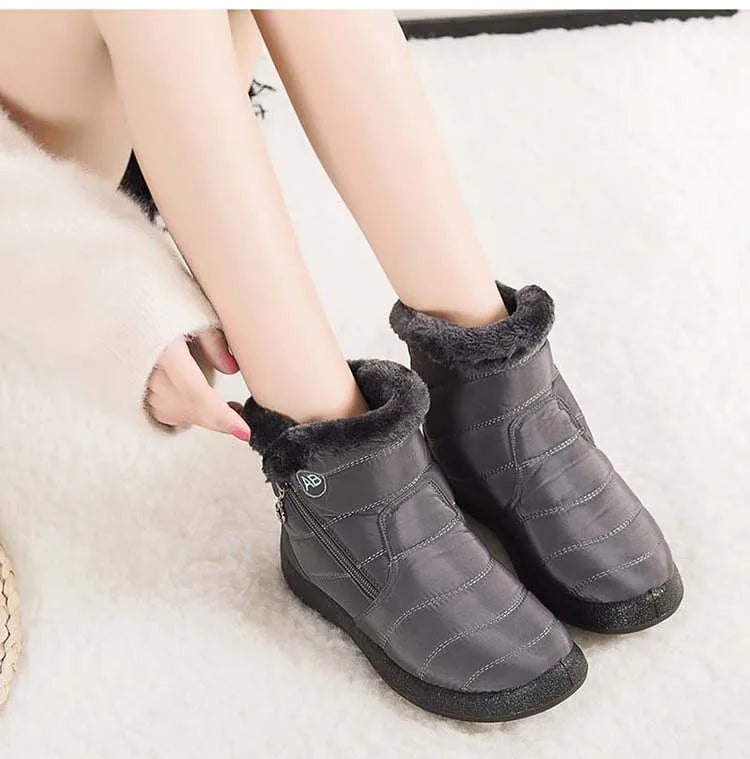 Botas de nieve para mujer, botas cómodas para mujer, zapatos impermeables para mujer, zapatos con cremallera, botas de invierno de piel suave para mujer, botas para mujer
